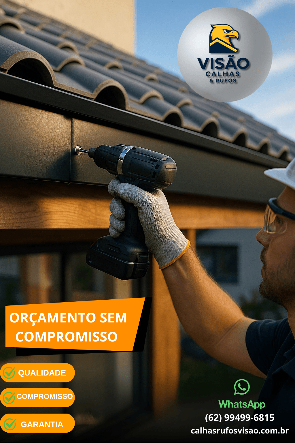 Obra com calhas e rufos em Goiânia