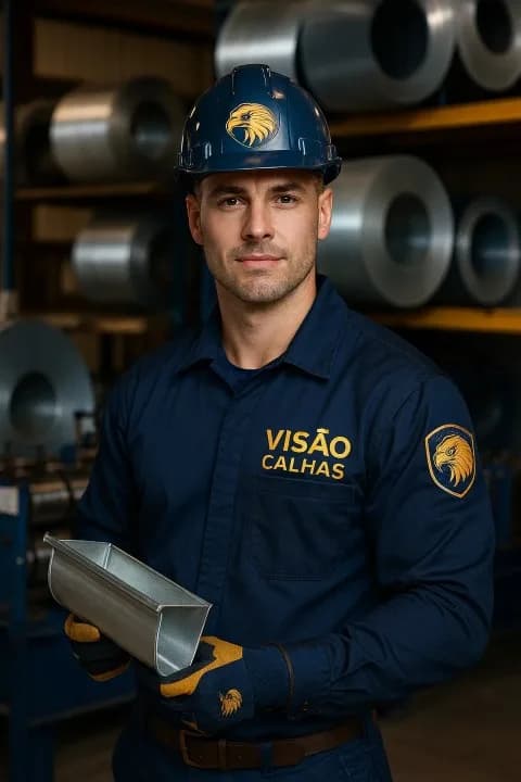Técnico da Visão Calhas realizando manutenção